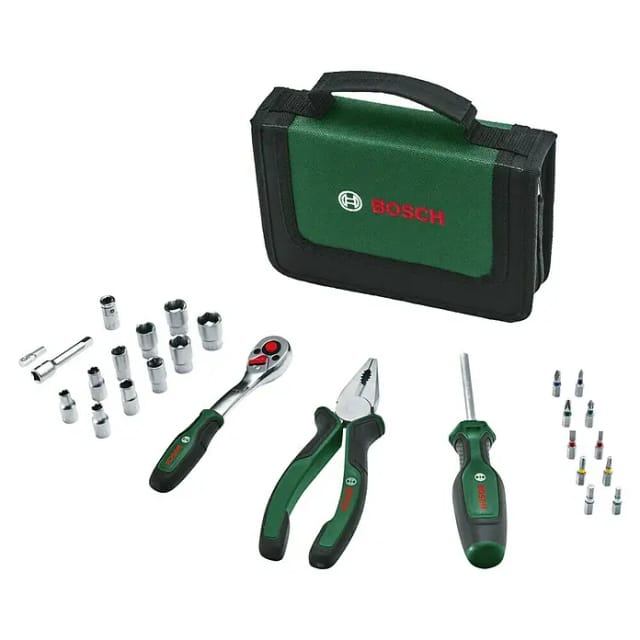 Mobility-Handwerkzeug (1/4'-Ratsche, Kombizange, Universalschraubendreher, Stofftasche, 26-teilig, Set) - Bosch