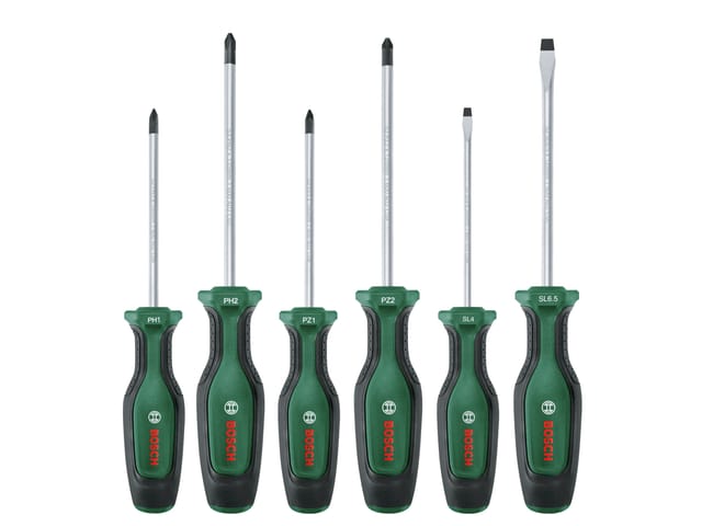 Schraubendreher-Set (Schraubenzieher- Satz, erstklassiger S2-Stahl, Softgrip, magnetische Spitze, 6-teilig) - Bosch