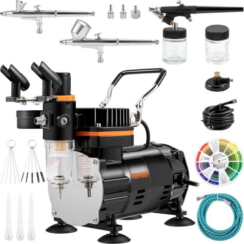 Profi Dual Action Airbrush-spritzpistole Set 18 - 23 L/min 120 W, 220 V Mini Airbrush Luftkompressor Gravity, Lackierpistole Für Werbeillustrationen, Bodypainting, Modellbau, Nail Design - Vevor