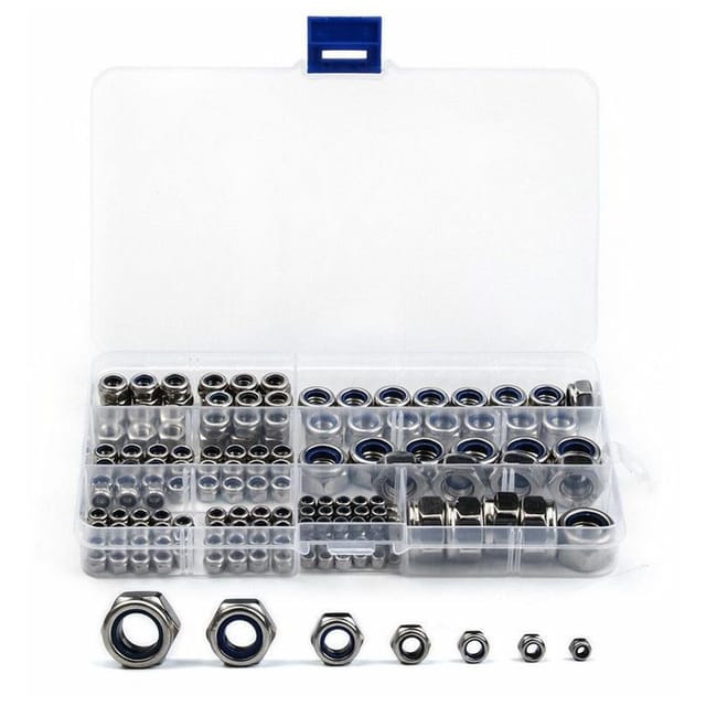 170 Stück Sechskantmuttern aus Edelstahl 304 Sicherungsmuttern M3 M4 M5 M6 M8 M10 M12 für Hardware-Sortiment Silber Sicherungsmutter für