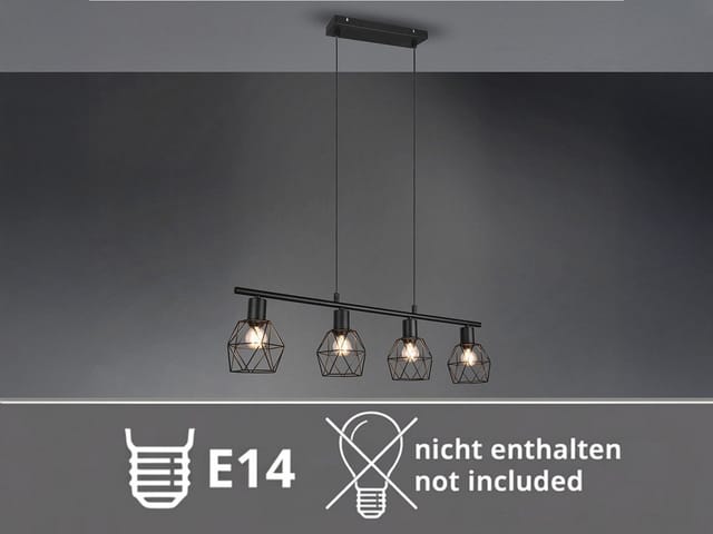 Pendelleuchte narda Industrial 4-flammig Schwarz Metall, Breite 75cm