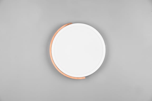 Reality Leuchten - led Deckenleuchte jano rund Weiß mit Holz, 3 Stufen Dimmer, Ø31cm