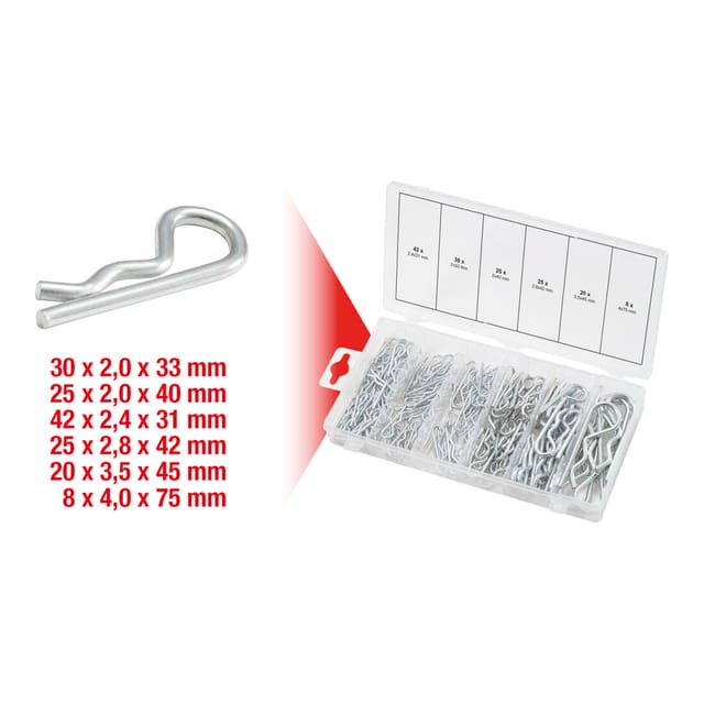 Sortiment Federsplinte, 1,8x33 - 3,9x75, 150-tlg