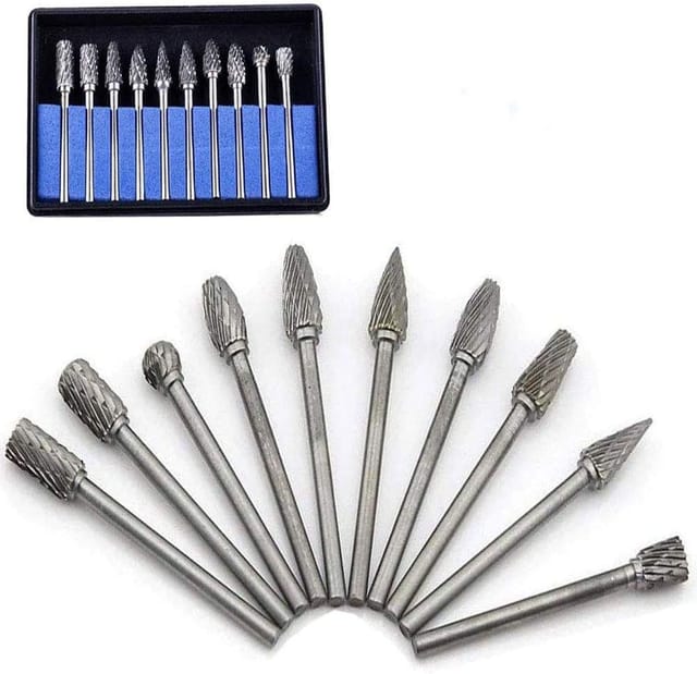 10 Stück Wolframkarbid-Frässtifte, Metall-Schleifkopf-Frässtifte für Dremel-Rotationswerkzeuge, Schleifmaschinen und Holzbearbeitung, Gravieren,