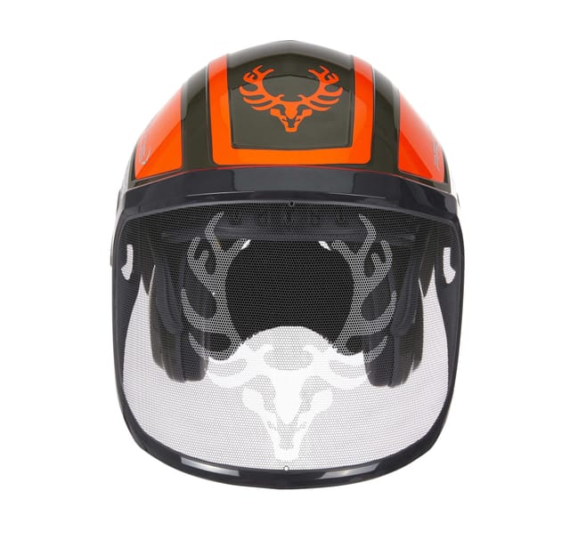Forsthelm / Schutzhelm kox Edition mit Gehörschutz und Visier Integral Forest Olivgrün/NeonOrange OneSize - Protos