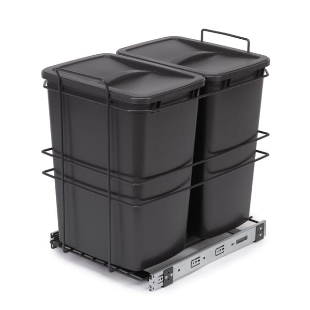 RecyclingRecyclingbehälterRecycle für Bodenmontage und manuellen Auszug in Küchenzeile, 2x35 Liter, Kunststoff, anthrazitgrau - Emuca