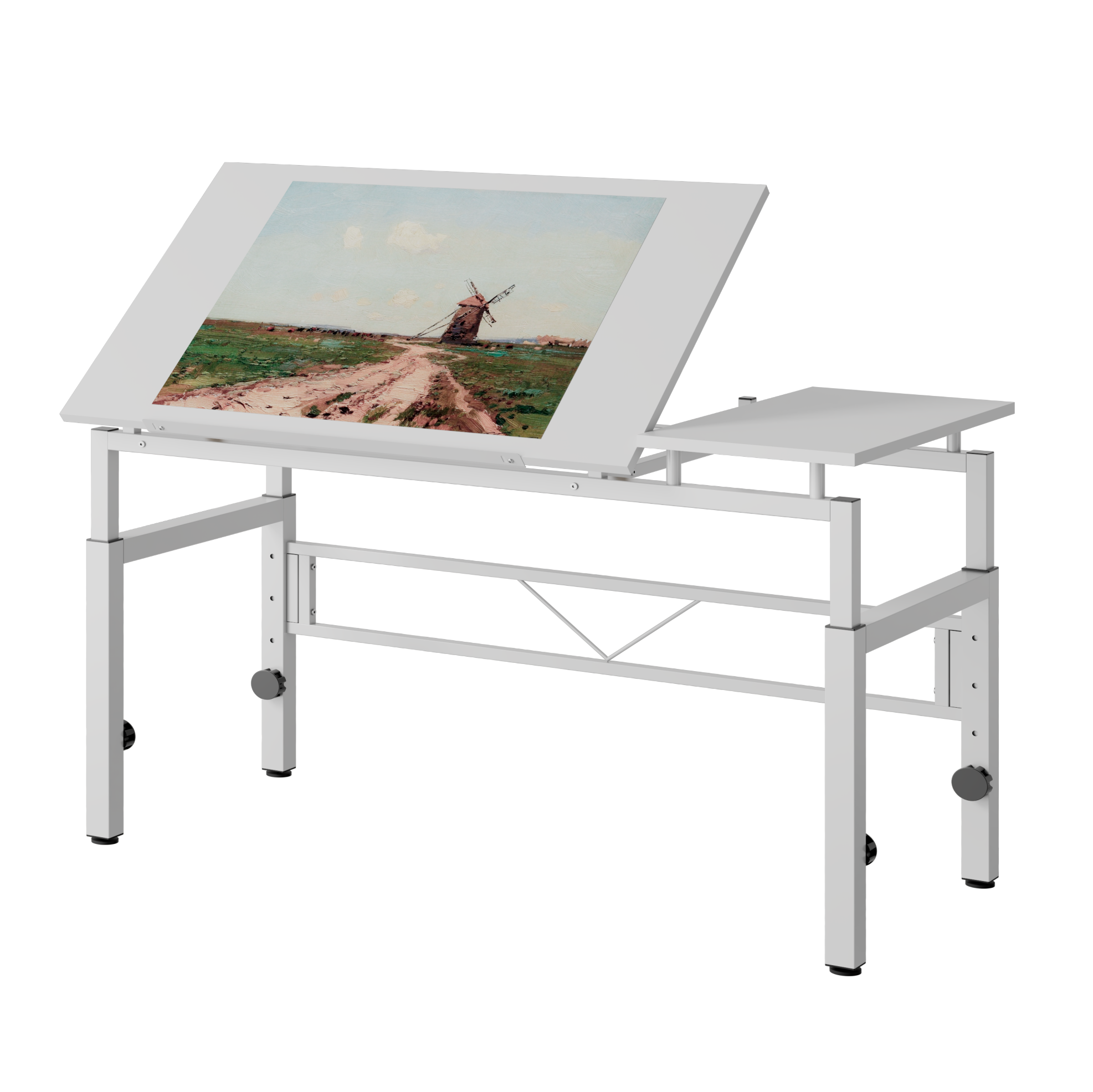 Zeichentisch Aus Mdf Und Metall In Weiß, Höhenverstellbar, Neigbare Tischplatte 0-60°,120x60x100cm