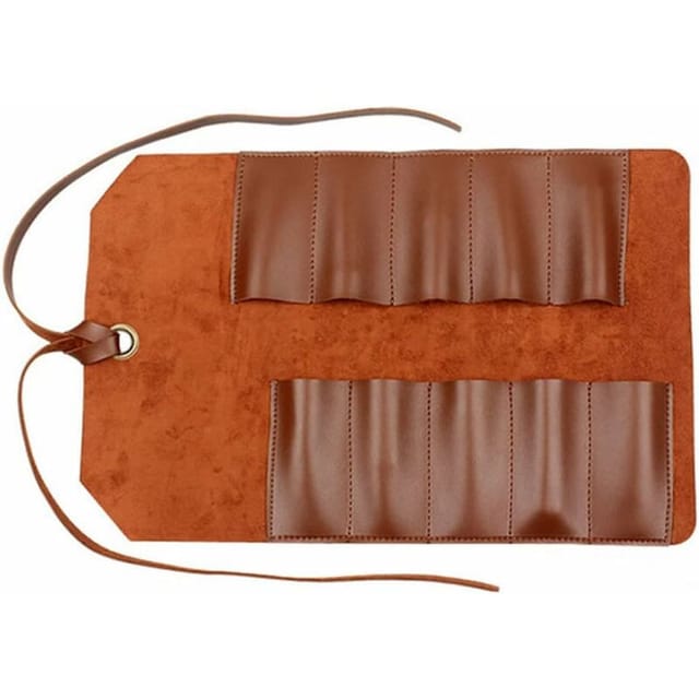 Werkzeugrolle, Ledertasche, 10 Taschen, Mehrzweck-Organizer, Wickeltasche für Schraubenschlüssel und Holzbearbeitung, Hellbraun, Werkzeugtasche