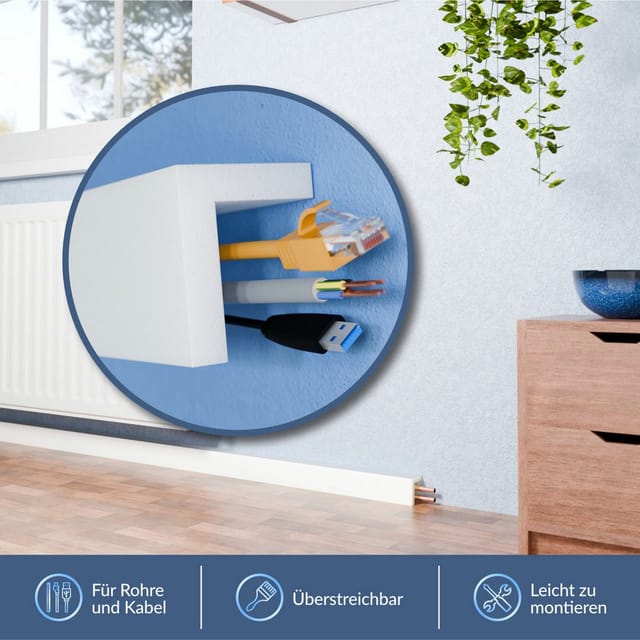 Rohrabdeckung xps Heizungsrohr Abdeckung Verkleidung Winkelprofil Eckleisten: HRA-5 - 68x200 mm, 1.7 Meter / 1 Leiste - Heximo