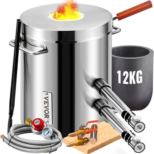 Schmelzofen Propan Metall Schmelzofen 12 Kg, Edelstahl Schmelzofen Gas 1482 ℃ Inkl. 2 X Brenner, 1 X Tiegel, Schmiede Messerherstellung Schmiedeset Für Kupfer, Aluminium, Gold, Silber Usw. - Vevor