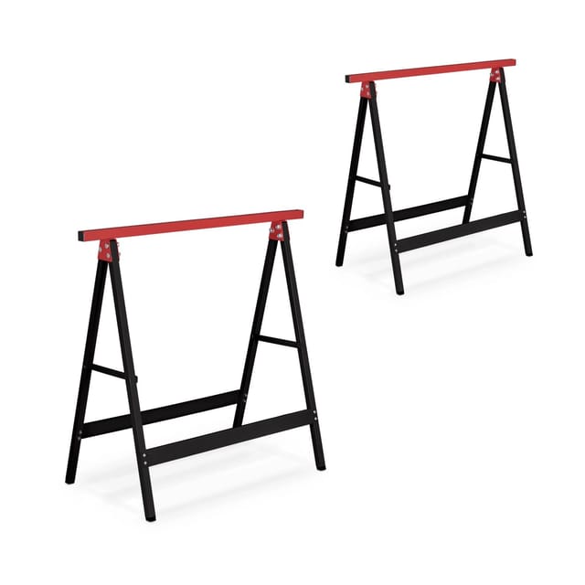 Arbeitsbock 2er Set, klappbar, 100 kg, hbt 74x78x40cm, Allzweckbock Werkstatt, Tapezieren, Malern, schwarz/rot - Relaxdays