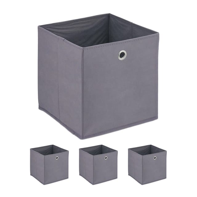 Relaxdays - Aufbewahrungsbox 4er Set, faltbare Regalboxen, HxBxT: 30 x 30 x 30 cm, Grifflöcher, Faltboxen für Regale, grau