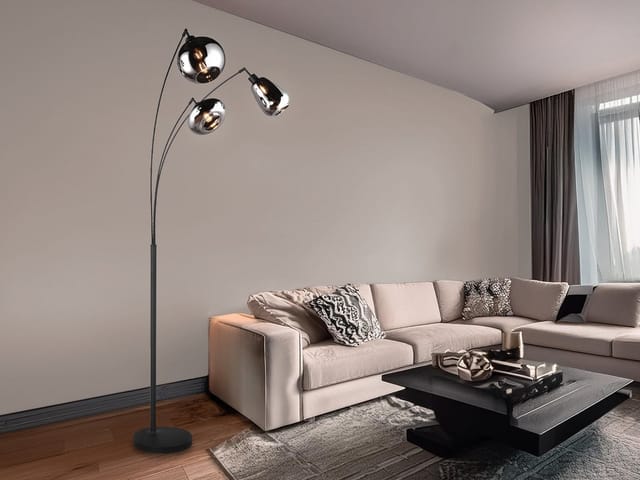 LED Stehleuchte Lampenschirm Glas Chrom bedampft, Höhe 200cm