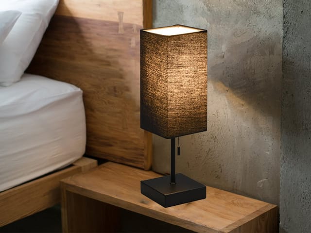 Meinewunschleuchte - led Tischleuchte mit Stoffschirm Schwarz & usb Ladestation, Höhe 35cm