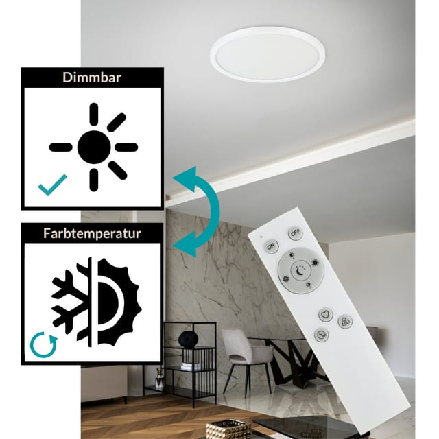 EGLO LED Deckenleuchte Campaspero, dimmbare Deckenlampe mit Fernbedienung, runde Deckenbeleuchtung aus Kunststoff in weiß, Lampe für Wand und Decke,