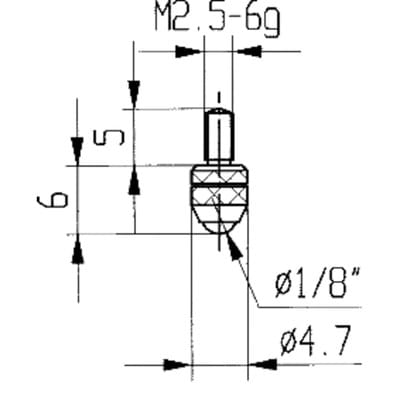 Messeinsatz Länge 6 mm Kugel M2,5 Hartmetall passend zu Messuhren