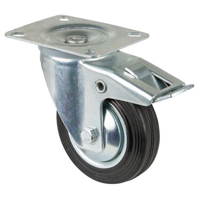Westfalia - bs Rollen Transportrolle, Lenkrolle mit Totalfeststeller, Rad-Ø 100 mm, Tragf. 70 kg, Gummi schwarz, Bauhöhe 128 mm, Rollenlager