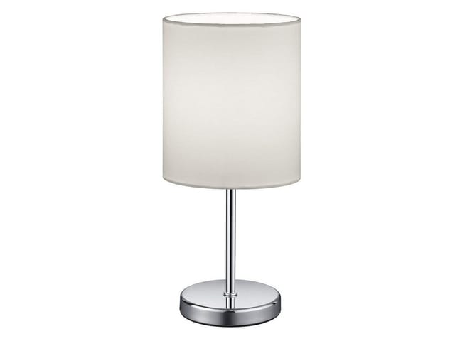 Led Tischleuchte Chrom mit Stoffschirm in Weiß, Höhe 28cm