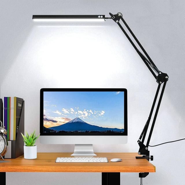 LED-Schreibtischlampe, Schwenkarmlampe, mit Leuchte, dimmbar, 3 Farbmodi und 10 einstellbare Helligkeit, Augenschutz-Schreibtischlampe für das