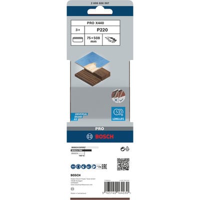 Schleifband-Set X440 Best for Wood and Paint 75 x 508 mm 220 3 Stk - Bosch