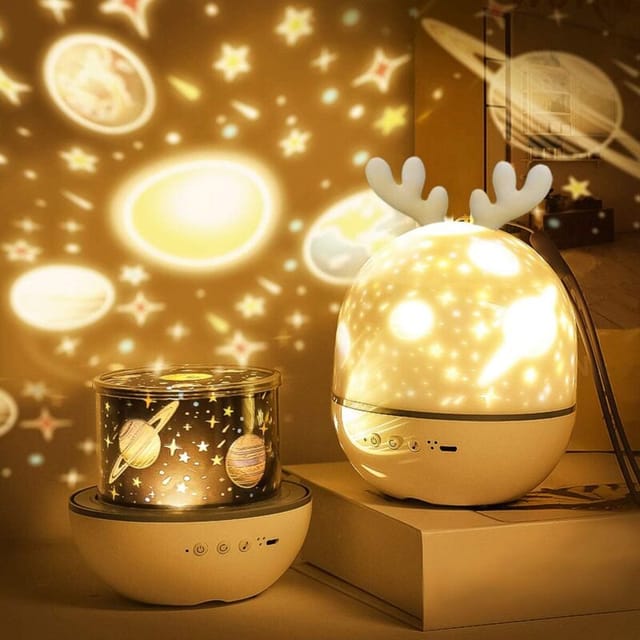 Linghhang - Little Antlers) Baby-Projektor-Nachtlicht, LED-Nachtlicht für Kinder, 360-Grad-Drehung, 8 Lieder, 6 Filmprojektion,