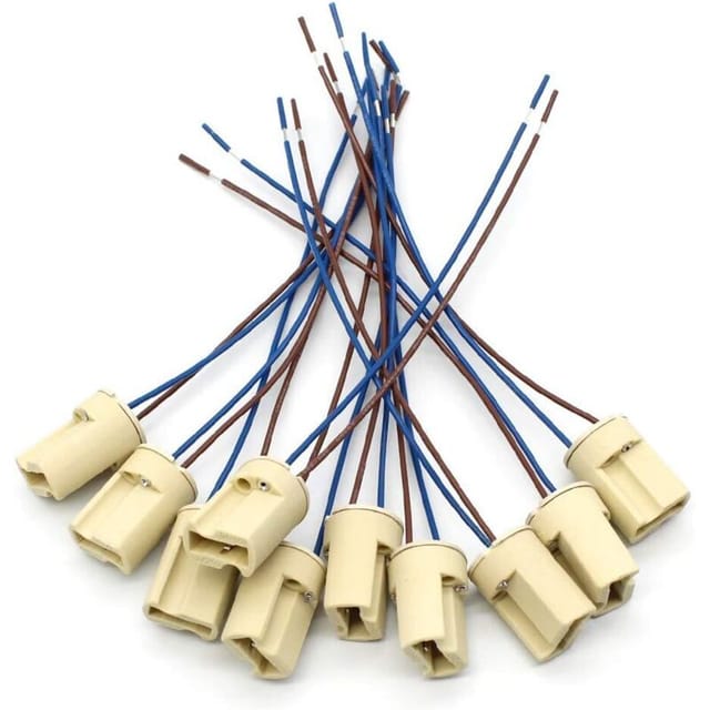 10er-Pack G9 Keramik-Lampenfassungen, Glühbirnenfassungen, mit blau-braunem Hochtemperaturkabel, LED-Alterungstestlampenhalterung, 0,5 Quadratmeter,