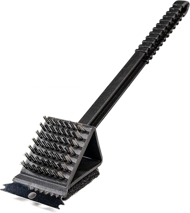 Linghhang - 3-in-1-Grillbürste aus Gusseisen mit Spatel und Reinigungspad für Gas- oder Holzkohlegrill, Grill-Reinigungsbürste