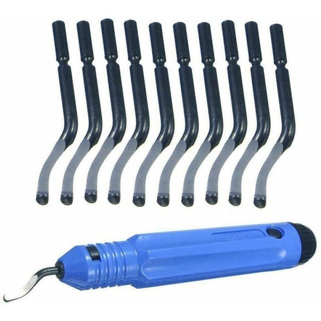 Entgratungswerkzeug, Hand-Entgratungswerkzeug-Set, Griff mit 10 Klingen-Gratschabern, für Holz, Kunststoff, Aluminium, Kupfer und Stahl, Trimmwerkzeug