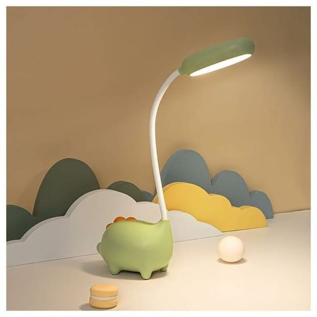 Gabrielle Einzigartige Dinosaurier-Schreibtischlampe, LED-Nachtlicht für Kinder, kabelloses Aufladen, Schüler, Lernen, Augenschutzlampe, Grün