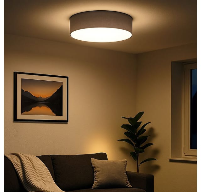 Deckenleuchte Deckenleuchte Stoff anthrazit Lampe Wohnzimmer Beleuchtung Schlafzimmer Modern, Textil anthrazit weiß, rund, 3x E27, DxH 40x10 cm
