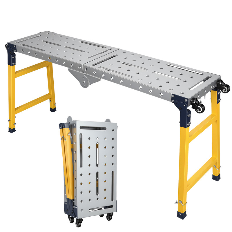 Flasidu Gerüstplattform – Arbeitsplattform – Verzinkter Stahl – Maximale Belastung 500 Kg – 5 Höhen – Tragbar Und Faltbar – Mit 4 Rädern – Rutschfeste Oberfläche – 180 X 40 X 90 Cm