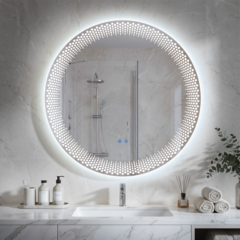 Flasidu 60 Cm Runder Badezimmerspiegel Mit Led-beleuchtetem Badezimmerspiegel, 3-licht-modus, Dimmbar, Beschlagfrei, Ip44, Touch-schalter