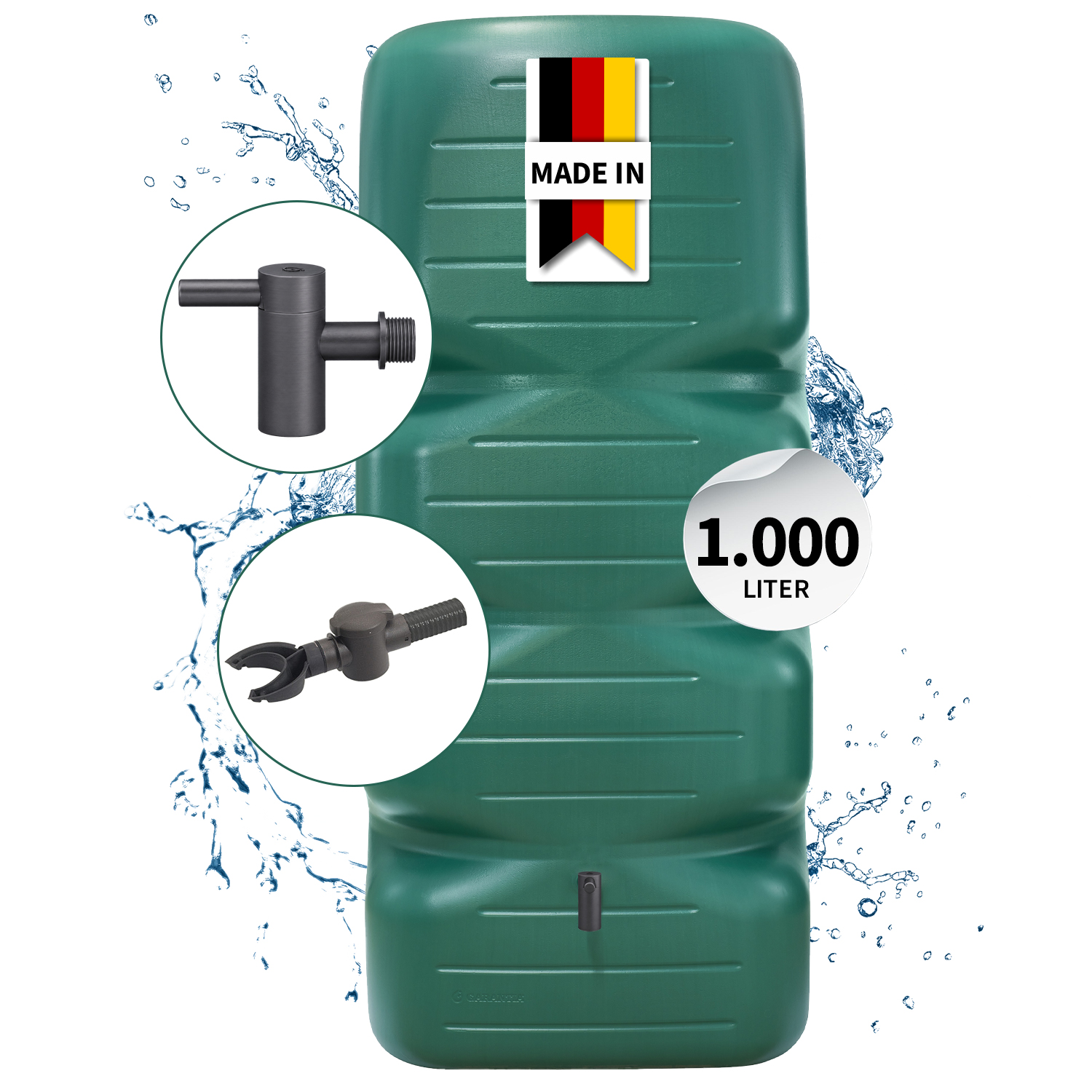 Garantia Cubus Regentonne Komplett-set 1000 Liter Dunkelgrün Inkl. Kunststoff-auslaufhahn Und Fallrohranschluss