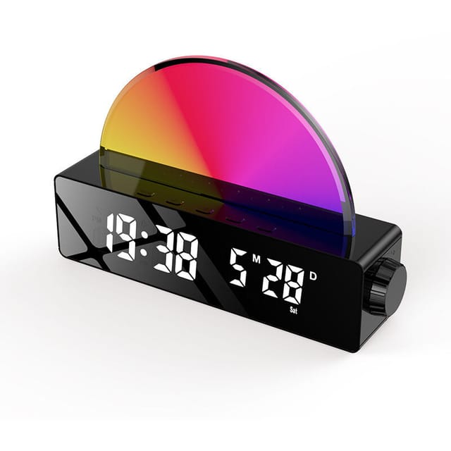 Linghhang - Wake-up-Light mit Sonnenaufgangssimulation, Schlummerfunktion/6 Klingeltöne/10 Einschlafgeräusche/Timer/Temperaturanzeige, Stimmungslicht