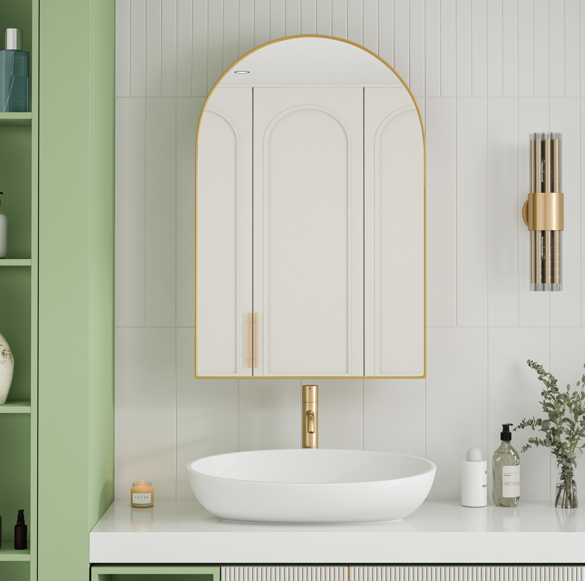Arched Badezimmerschrank Mit Spiegel, Goldfarben, 91 X 61 X 12 Cm Havrya