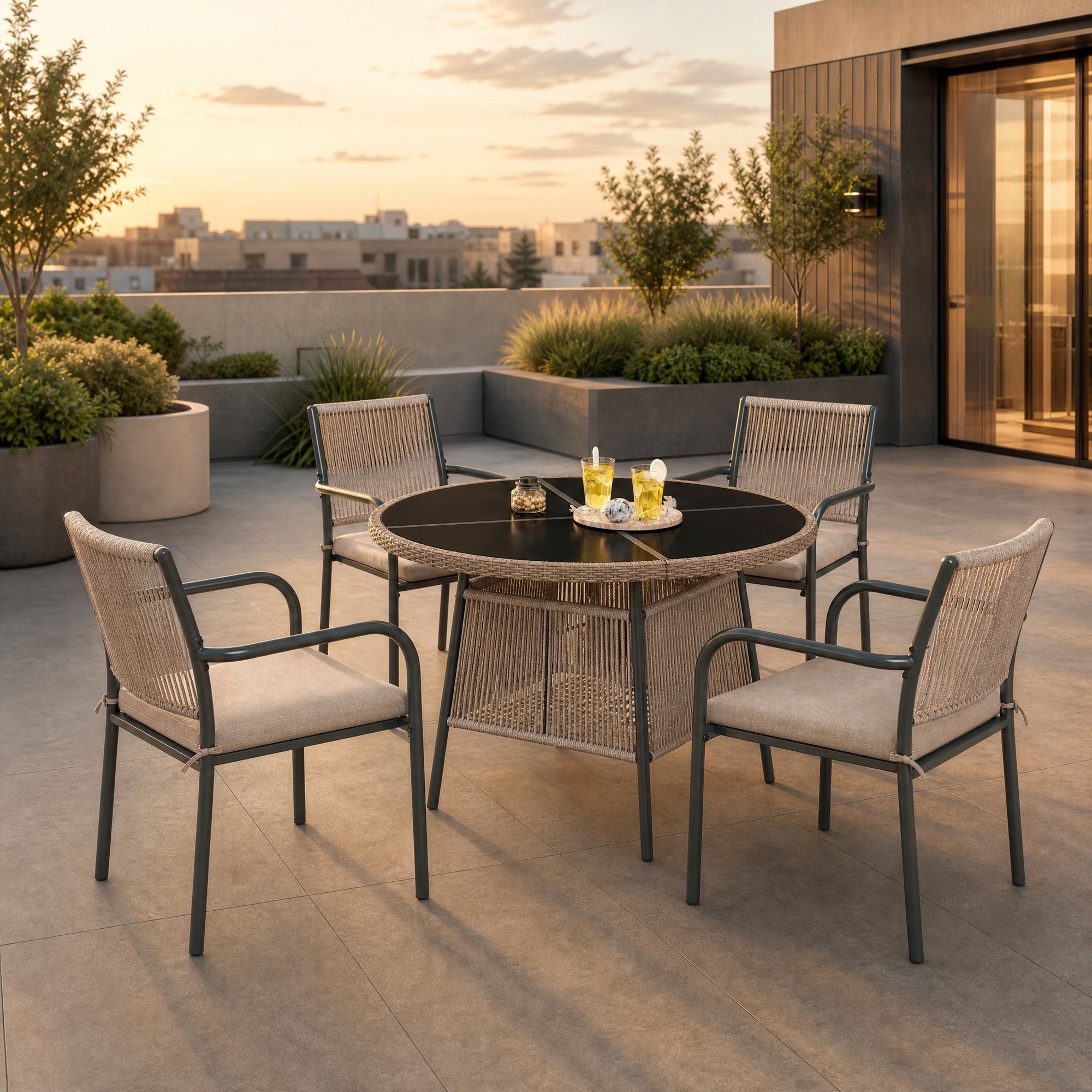 5-teiliges Gartenmöbel-set Mit Rundem Tisch Aus Gehärtetem Glas, Grau Havrya