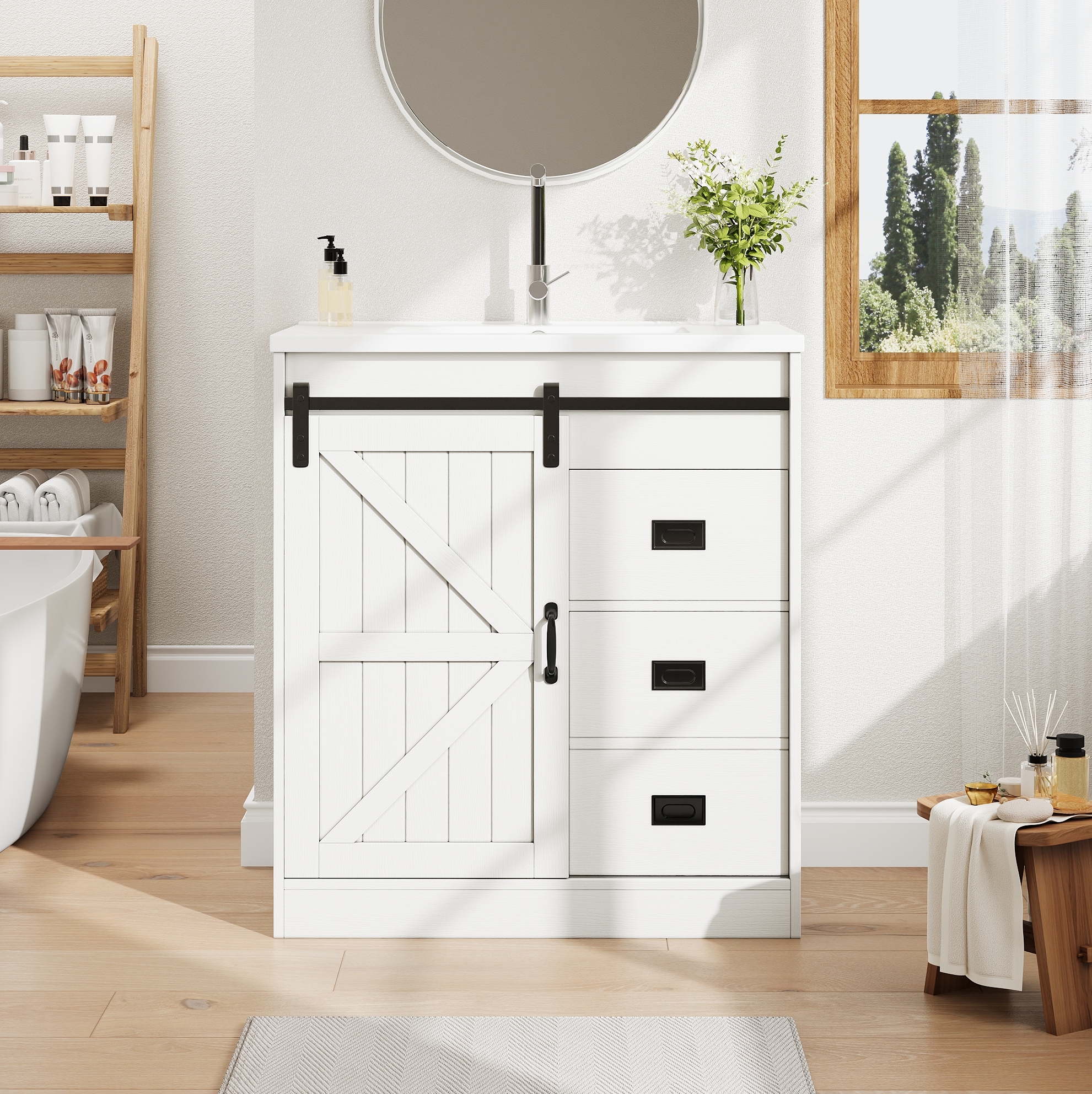 Waschtischunterschrank Mit Waschbecken, 76 X 46,5 X 87,5 Cm, Weiß Havrya