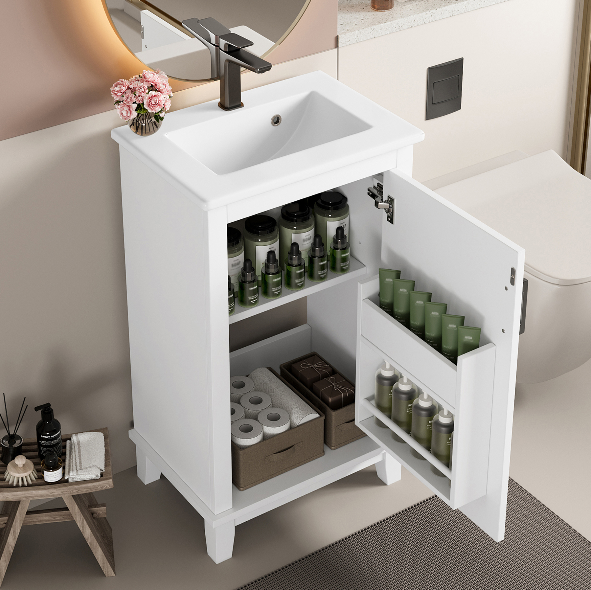 Badmöbel Mit Integriertem Waschbecken 51 X 34 X 83 Cm, Weiß, Mdf Und Keramik Havrya