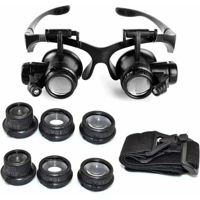 Yoyaxi - Ulisem Lupen-Stirnband, Frontlupe, Vergrößerungsbrille, LED-Beleuchtung, Vergrößerungen von 10-fach, 15-fach, 20-fach und 25-fach