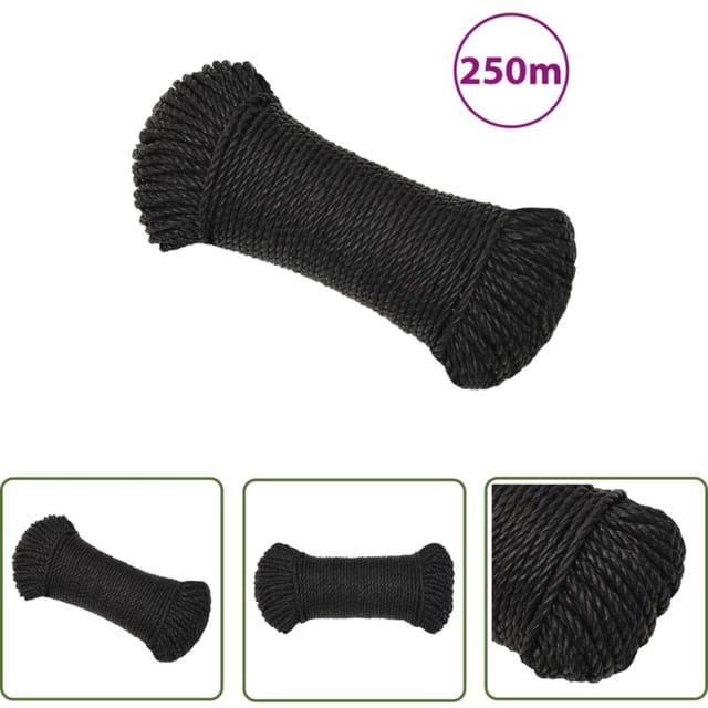 The Living Store - Arbeitsseil Schwarz 3 mm 250 m Polypropylen - Arbeiten Seil - pp Seil - Schlauchboot Seil - Garten Seil - Montage Seil