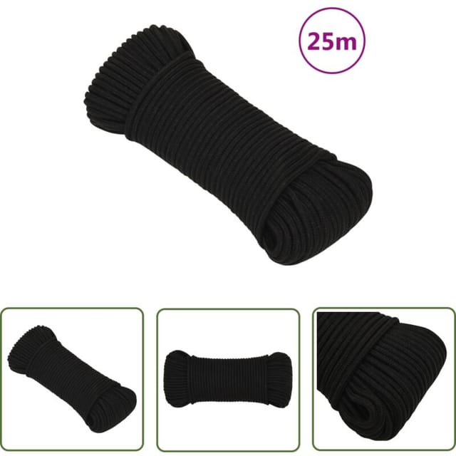 The Living Store Arbeitsseil Schwarz 5 mm 25 m Polyester - Arbeitseil - Polyester Seil - Geflochtenes Seil - Baumarkt Zubehör - Gartenseil