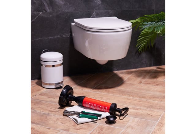 Abflussreiniger Pumpe, 2 Aufsätze für wc, Dusche, Waschbecken, Druckreiniger Abfluss, chemiefrei, schwarz/rot - Relaxdays