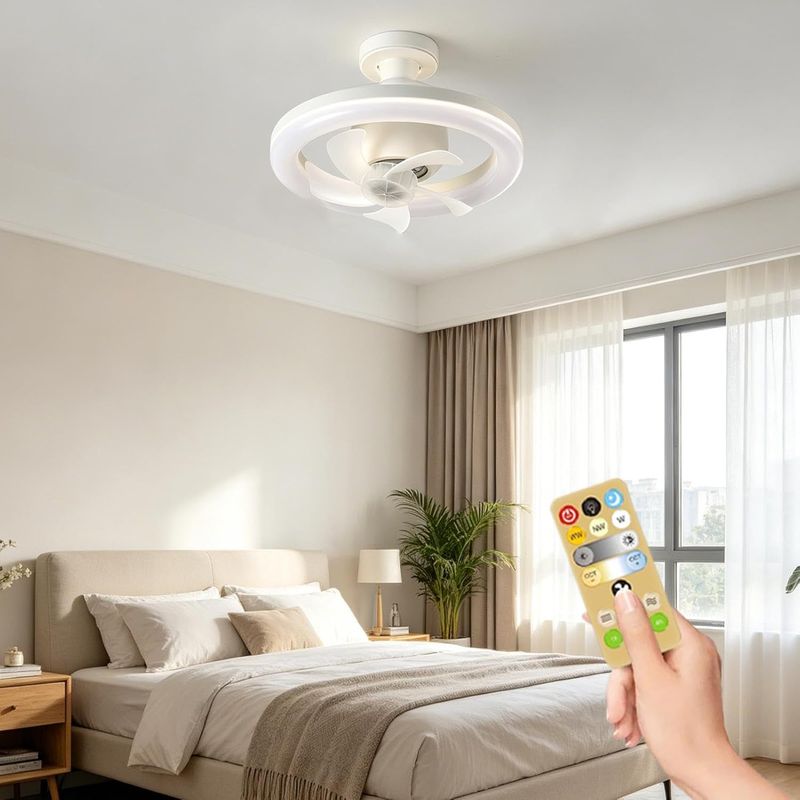 Deckenventilator Mit Fernbedienung, 3 Farben, Einstellbarer Helligkeit, 360°-drehung – E27-fassung, Für Zuhause, Wohnung, Küche, Esszimmer, Schlafzimmer Und Büro