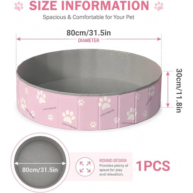 Faltbarer Hundepool 80 X 30 Cm, Pvc-hundepool, Rutschfeste Hundebadewanne Mit Doppelablauf, Tragbarer Hundepool Für Kleine Und Mittelgroße Hunde (rosa)
