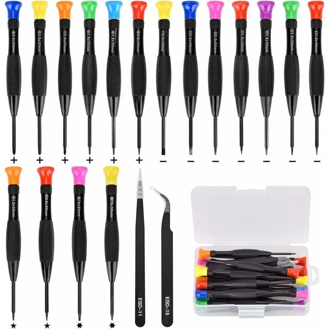 Linghhang - 18-teiliges magnetisches Schraubendreher-Set, Kreuzschlitz-Flachkopf-Pentalobe-Sechskant-Schraubendreher-Set, Zangen für Handy, Brille,
