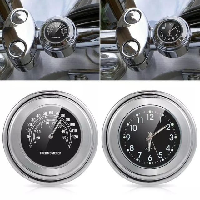 Linghhang - Set mit 2 Lenkerthermometern 22–25 mm (schwarz), Lenkeruhren, wasserdichtes Temperaturzubehör für die Montage am Motorradlenker