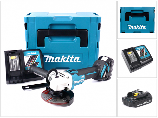 Makita DGA 504 RY1J Akku Winkelschleifer 18V 125mm Brushless + 1x Akku 1,5Ah + Ladegerät + Makpac
