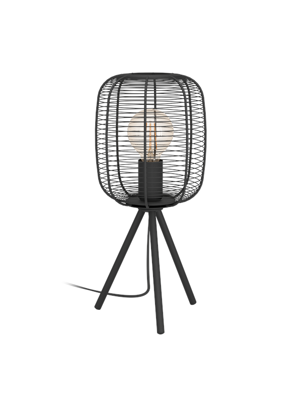 Stativ Tischlampe Rinroe, dreibeinige Nachttischlampe, Tischleuchte aus Metall in Schwarz, Tisch-Lampe für Wohnzimmer und Schlafzimmer, E27 Fassung