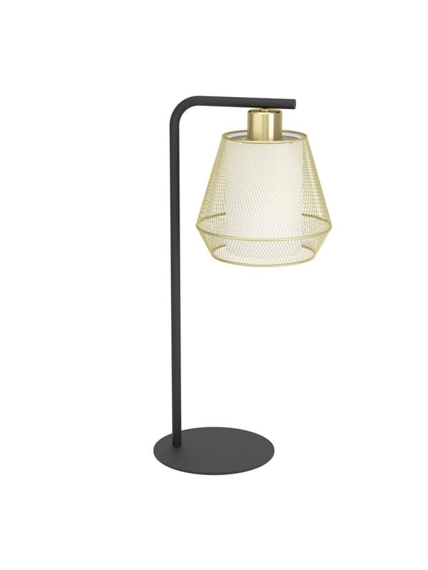 Tischlampe Ciudadela, elegante Nachttischlampe, Tischleuchte aus Metall in Messing und Textil in Weiß, Tisch-Lampe für Wohnzimmer und Schlafzimmer,
