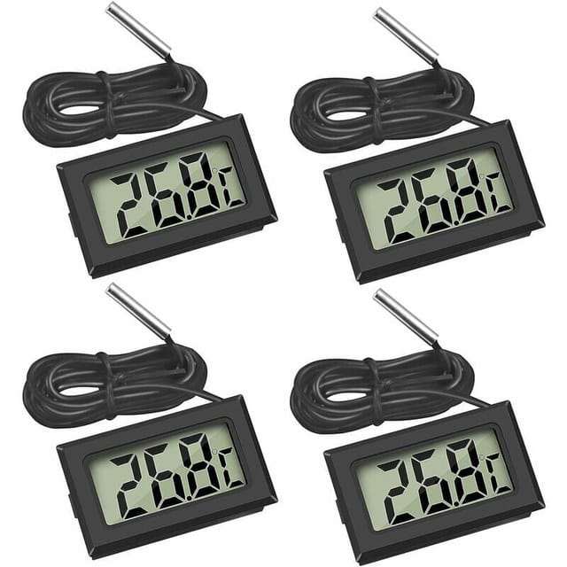Ulisem - Mini-Digital-LCD-Temperaturthermometer mit Temperatursonde, Sensortester für Kühl- und Gefrierschränke, Aquarien (4 x Schwarz)